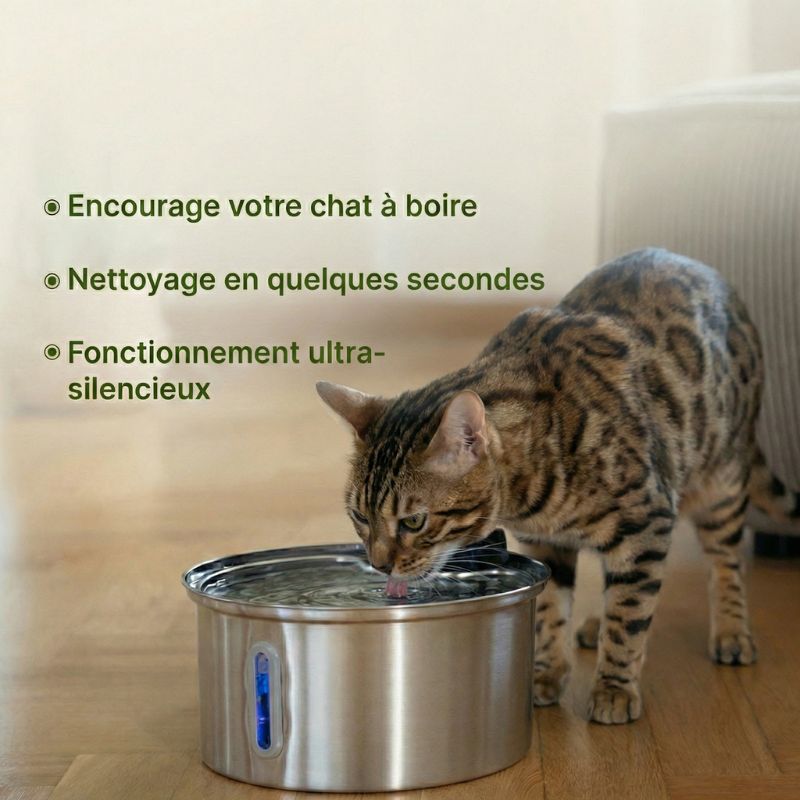 Fontaine à eau pour chat sans fil 3,2L Inox avec Capteur de Mouvement | VELA