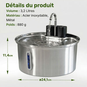 Fontaine à eau pour chat sans fil 3,2L Inox avec Capteur de Mouvement | VELA