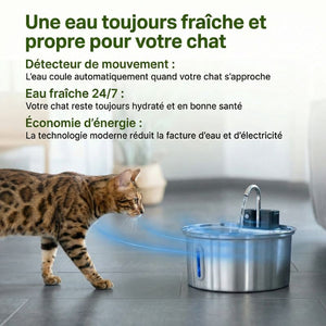 Fontaine à eau pour chat sans fil 3,2L Inox avec Capteur de Mouvement | VELA