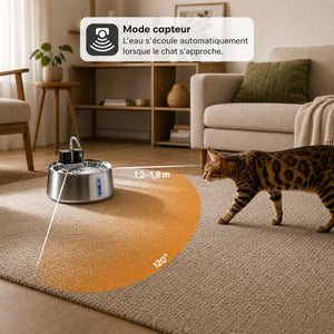 Fontaine à eau pour chat sans fil 4L Inox avec Capteur de Mouvement | ROCA