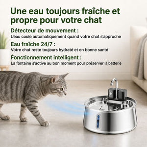 Fontaine à eau pour chat sans fil 4L Inox avec Capteur de Mouvement | ROCA