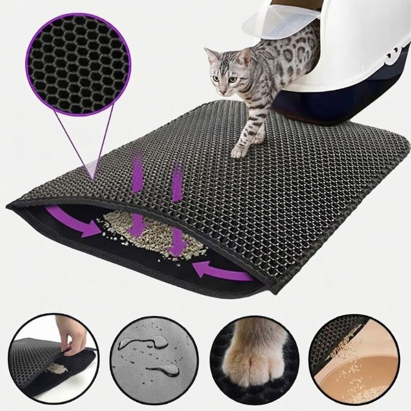 Tapis de litière pour chat anti-projections double couche